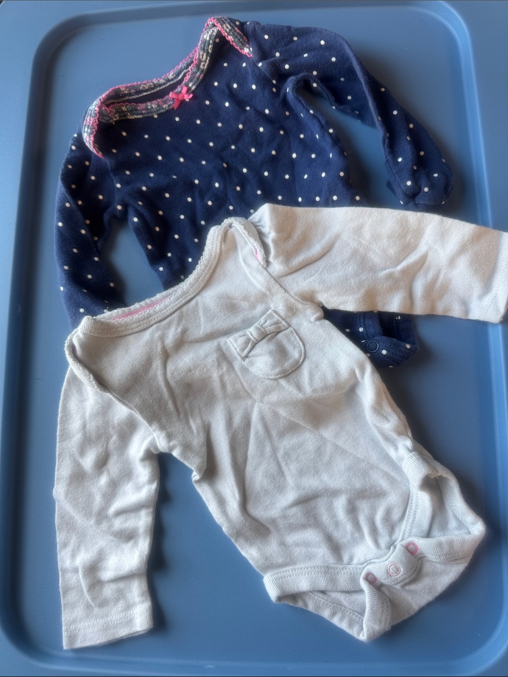 Baby Long-Sleeve Onesie Duo — Navy Polka Dot + Cream